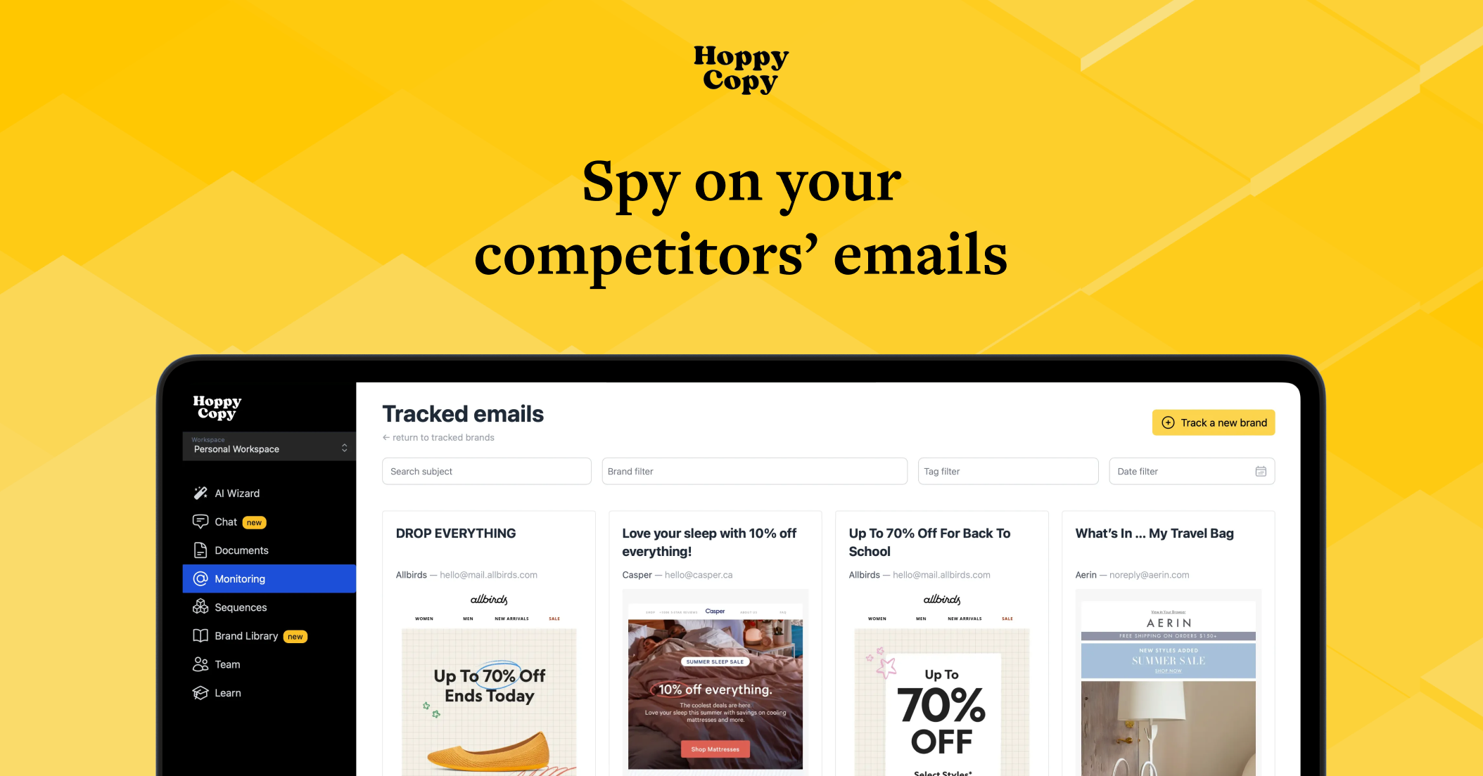 Competitor Email Monitoring Hoppy Copy